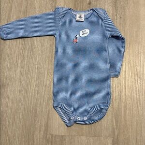 Petit Bateau Blue and White Striped Onesie